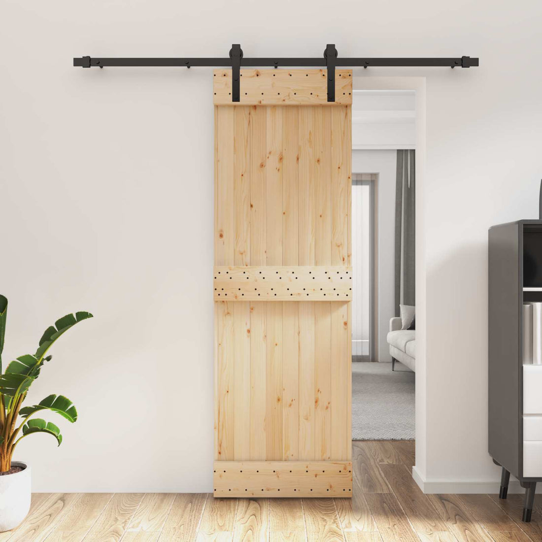 vidaXL Puerta Corredera Natural y negro 70 x 210 cm