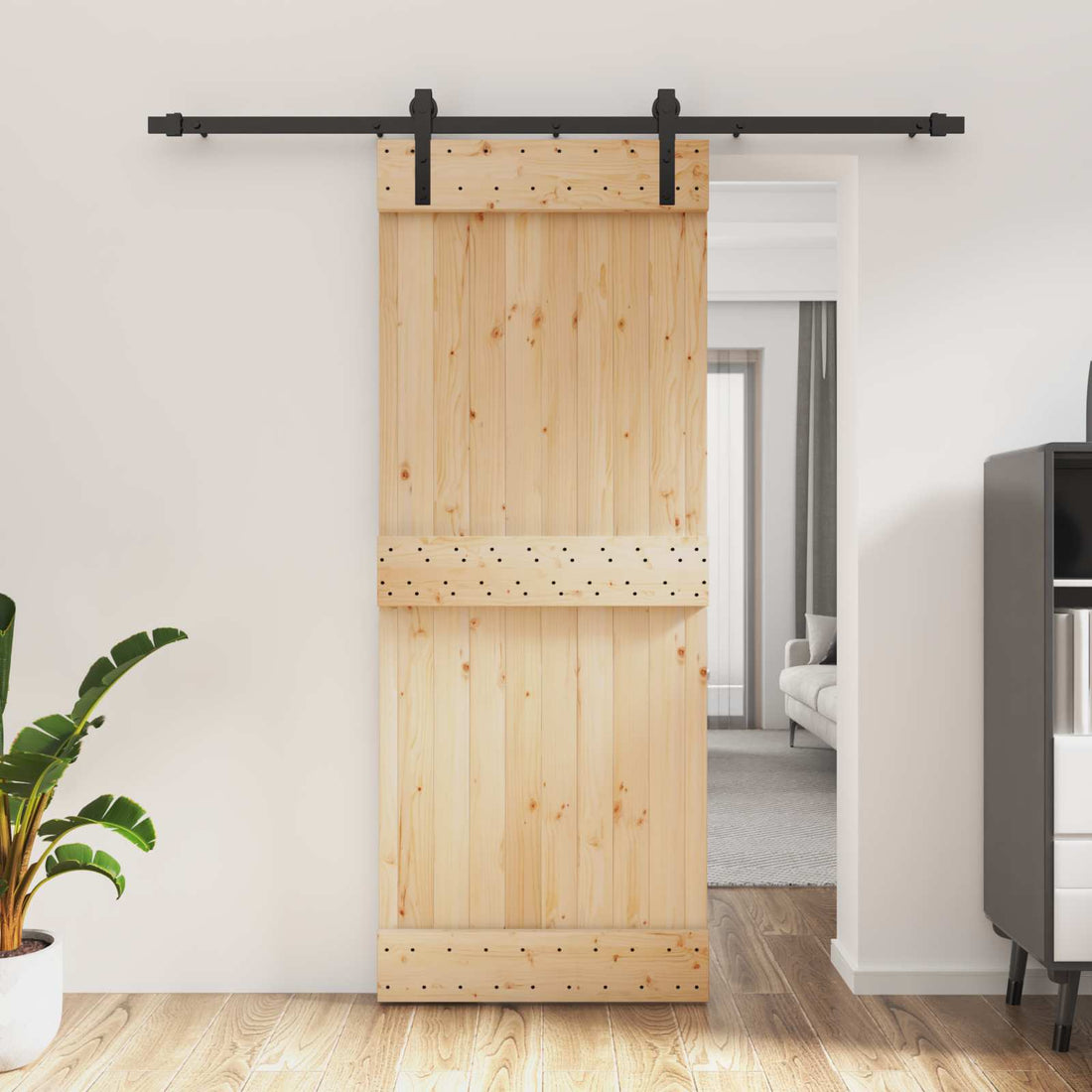 vidaXL Puerta Corredera Natural y negro 80 x 210 cm
