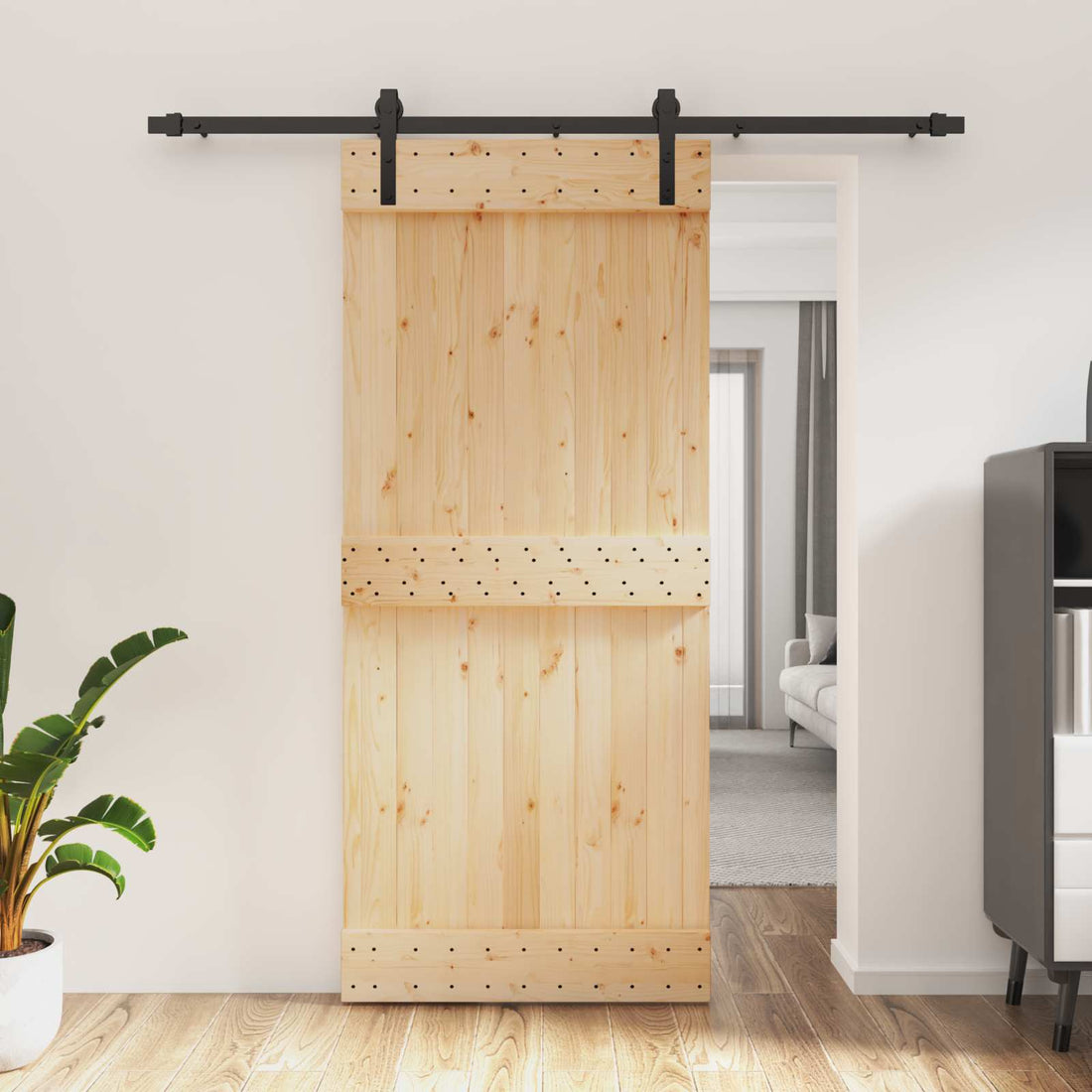 vidaXL Puerta Corredera 90 x 210 cm Natural y negro