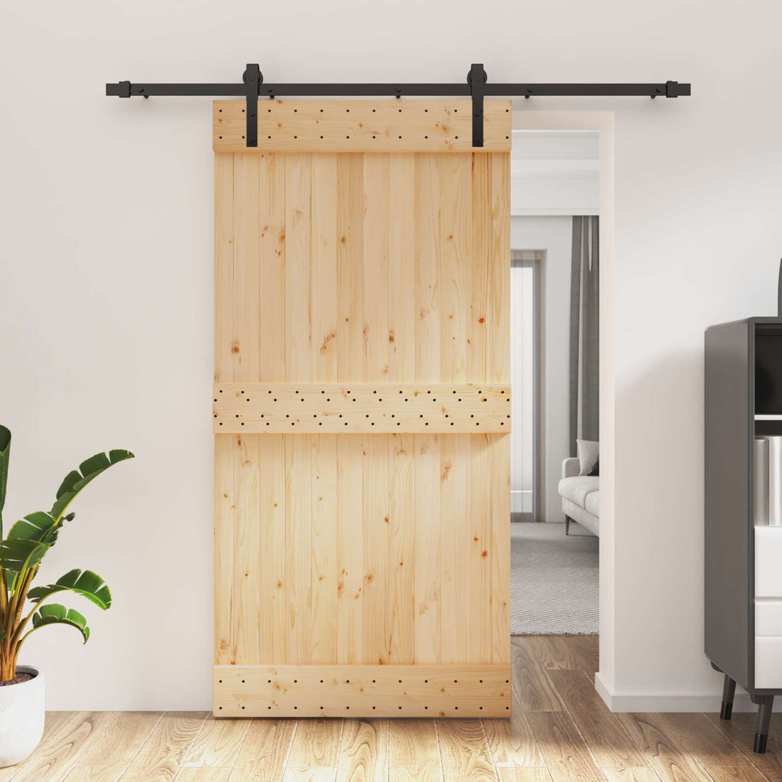 vidaXL Puerta Corredera 100 x 210 cm Natural y negro