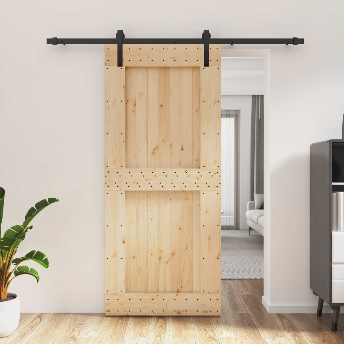 vidaXL Puerta Corredera 90 x 210 cm Natural y negro