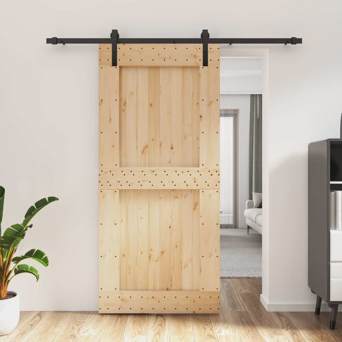 vidaXL Puerta Corredera Natural y negro 95 x 210 cm