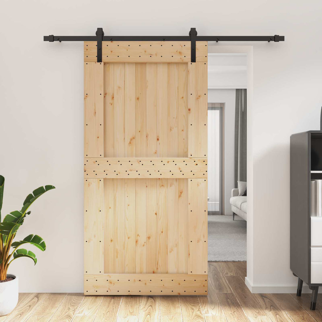 vidaXL Puerta Corredera Natural y negro 100 x 210 cm