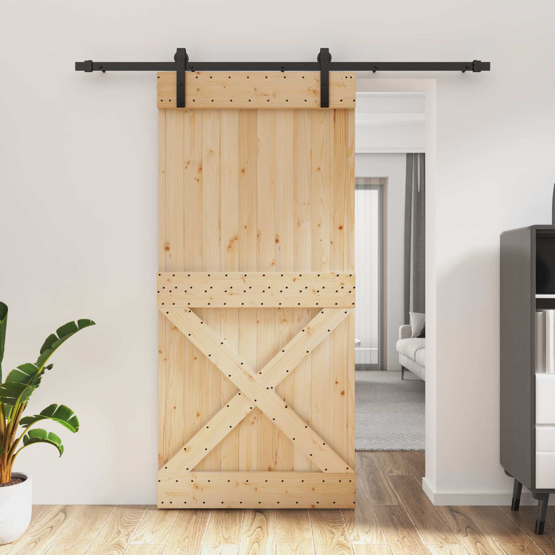 vidaXL Puerta Corredera Natural y negro 95 x 210 cm