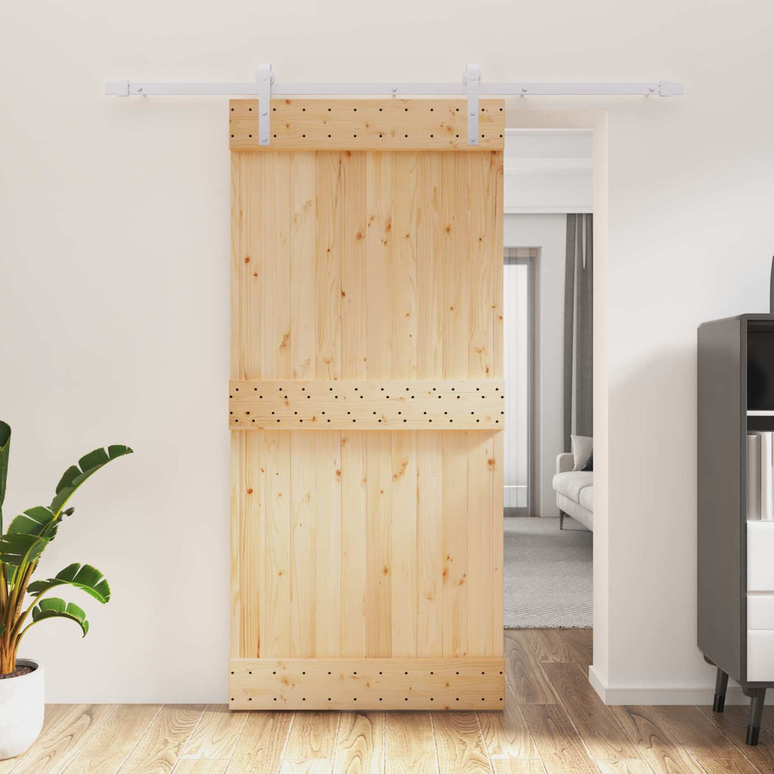 vidaXL Puerta Corredera Natural y Blanco 95 x 210 cm