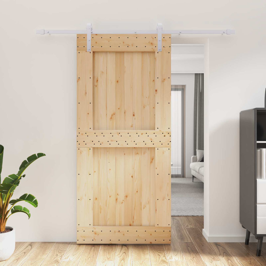 vidaXL Puerta Corredera Natural y Blanco 95 x 210 cm