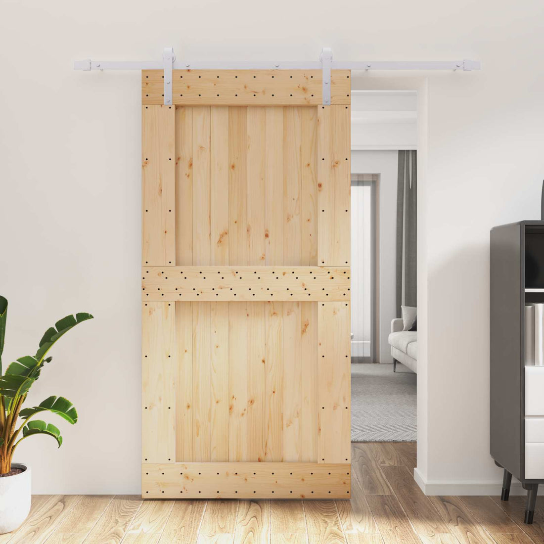 vidaXL Puerta Corredera Natural y Blanco 100 x 210 cm
