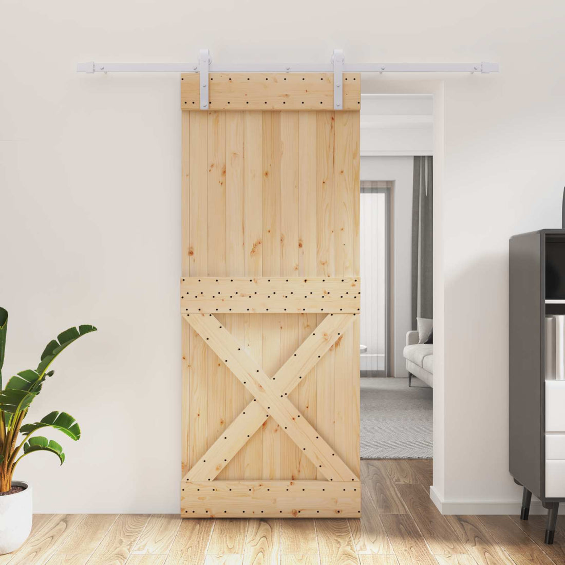 vidaXL Puerta Corredera Natural y Blanco 85 x 210 cm