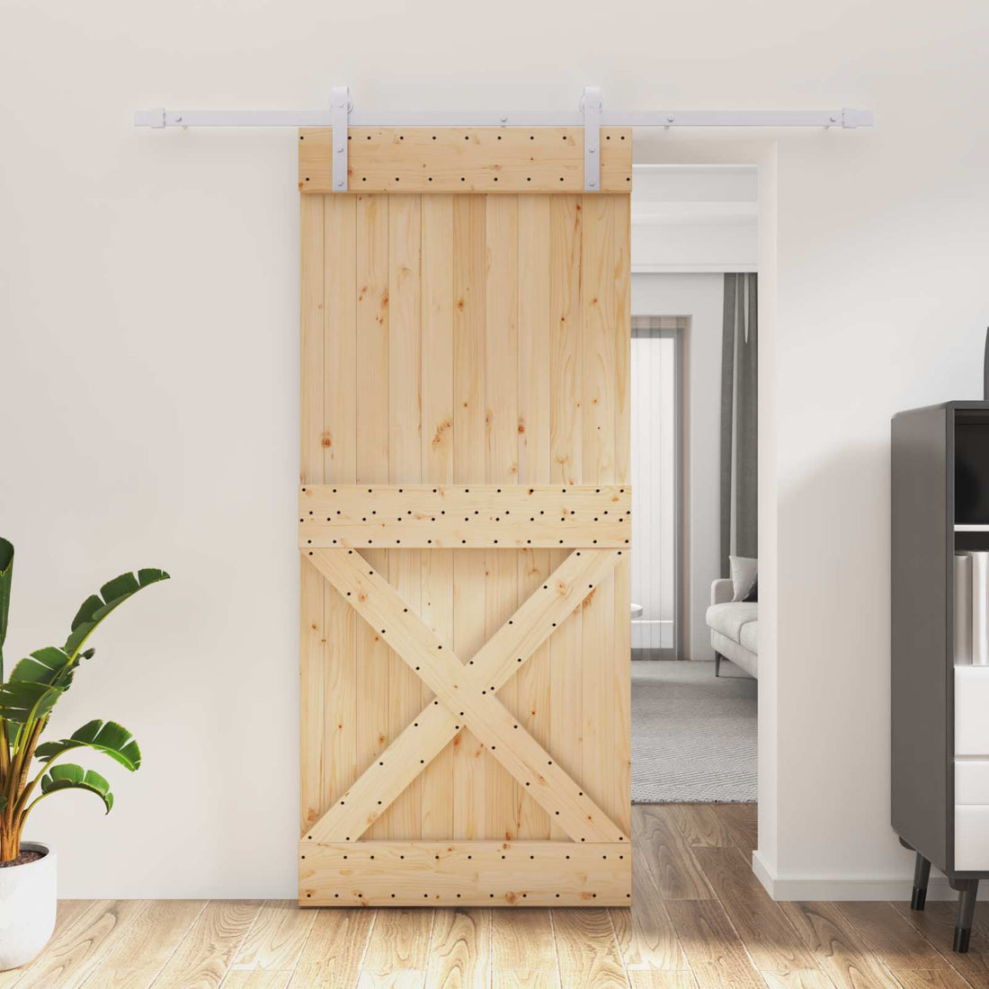vidaXL Puerta Corredera Natural y Blanco 90 x 210 cm