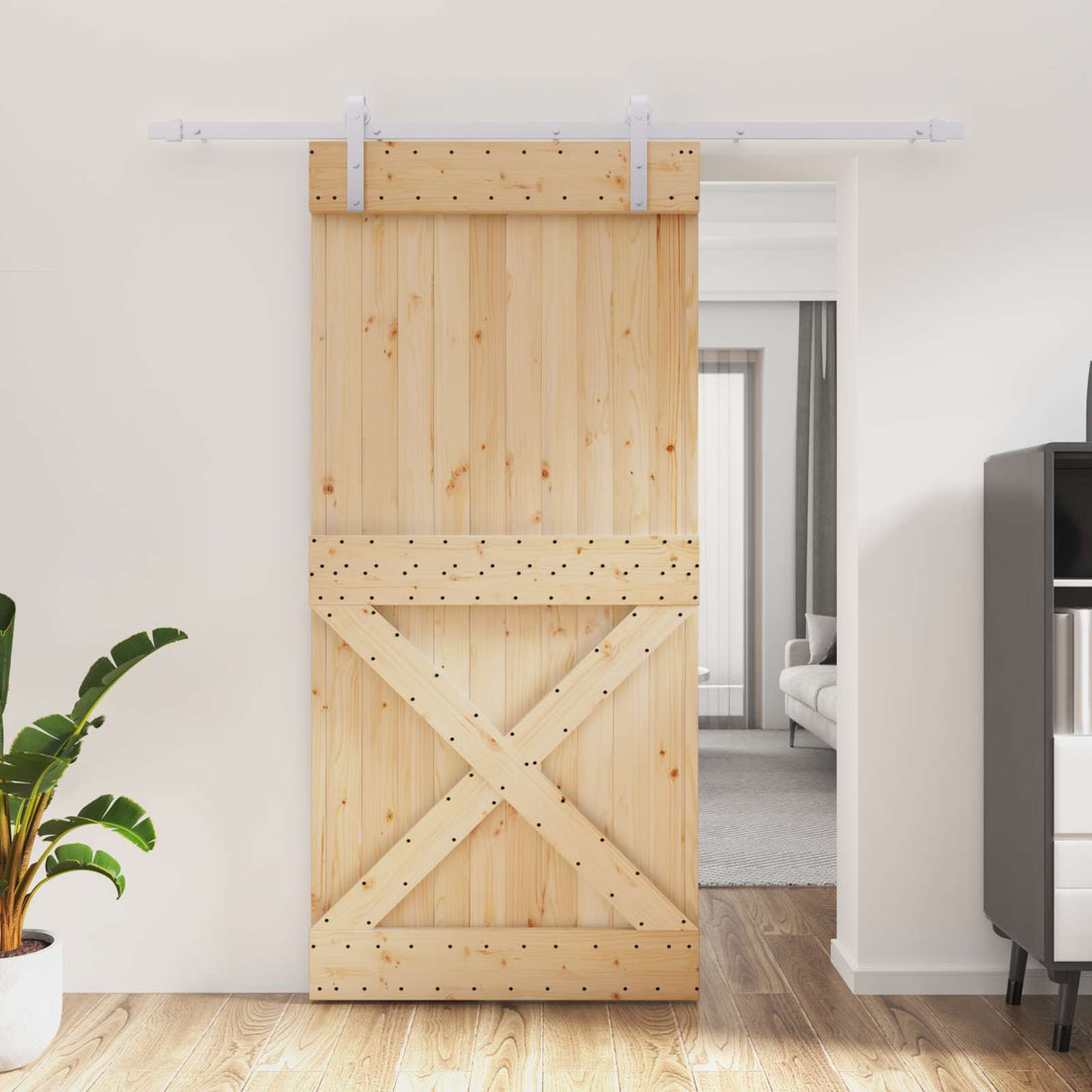 vidaXL Puerta Corredera Natural y Blanco 95 x 210 cm