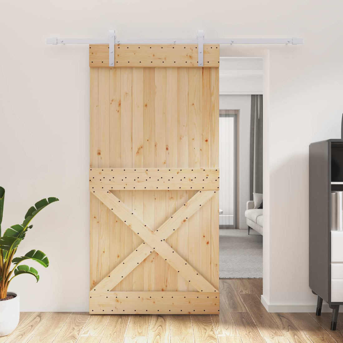 vidaXL Puerta Corredera Natural y Blanco 100 x 210 cm