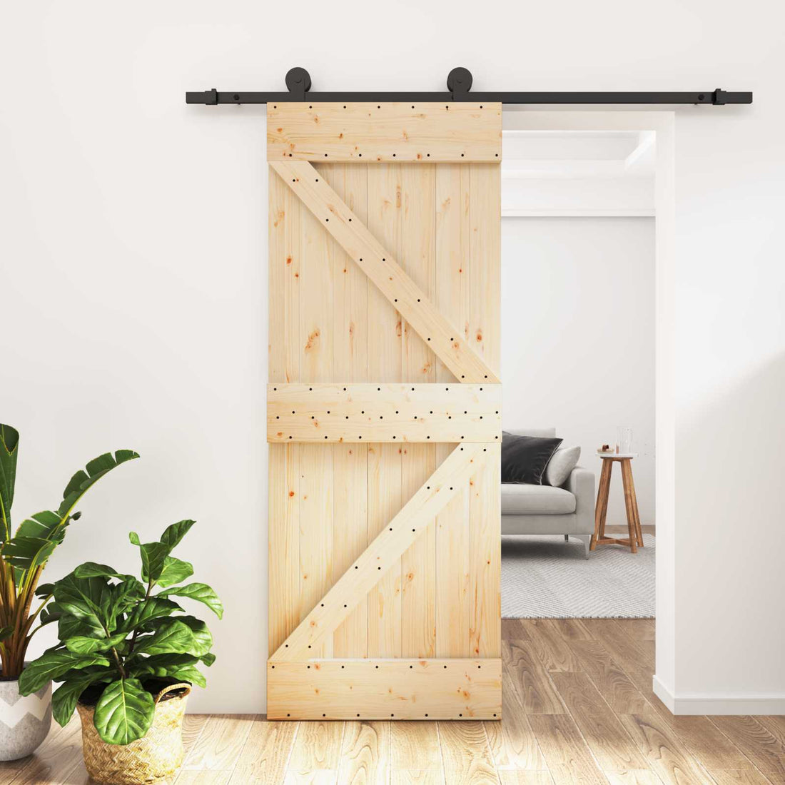 vidaXL Puerta Corredera Natural y negro 70 x 210 cm