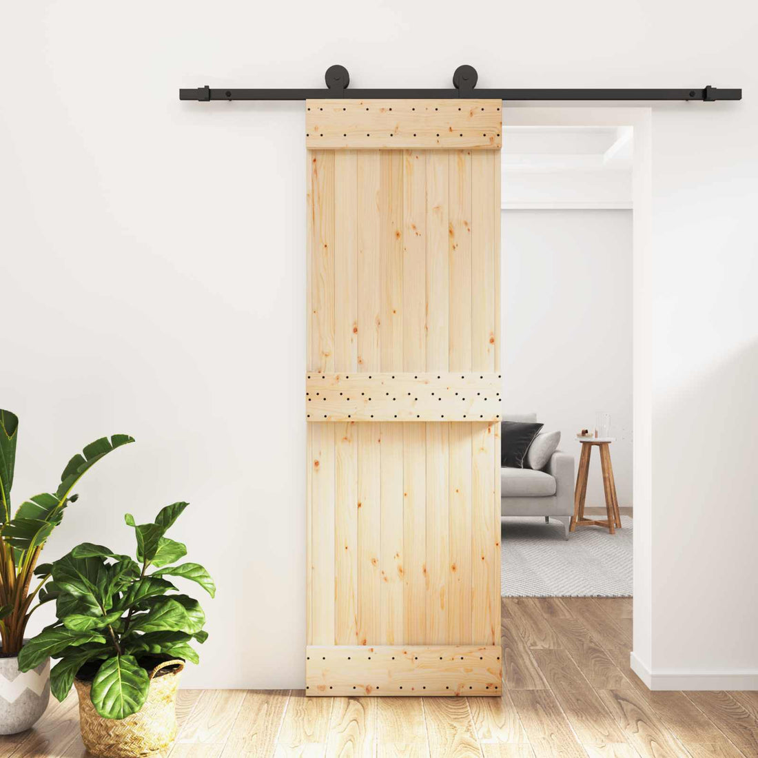 vidaXL Puerta Corredera 70 x 210 cm Natural y negro