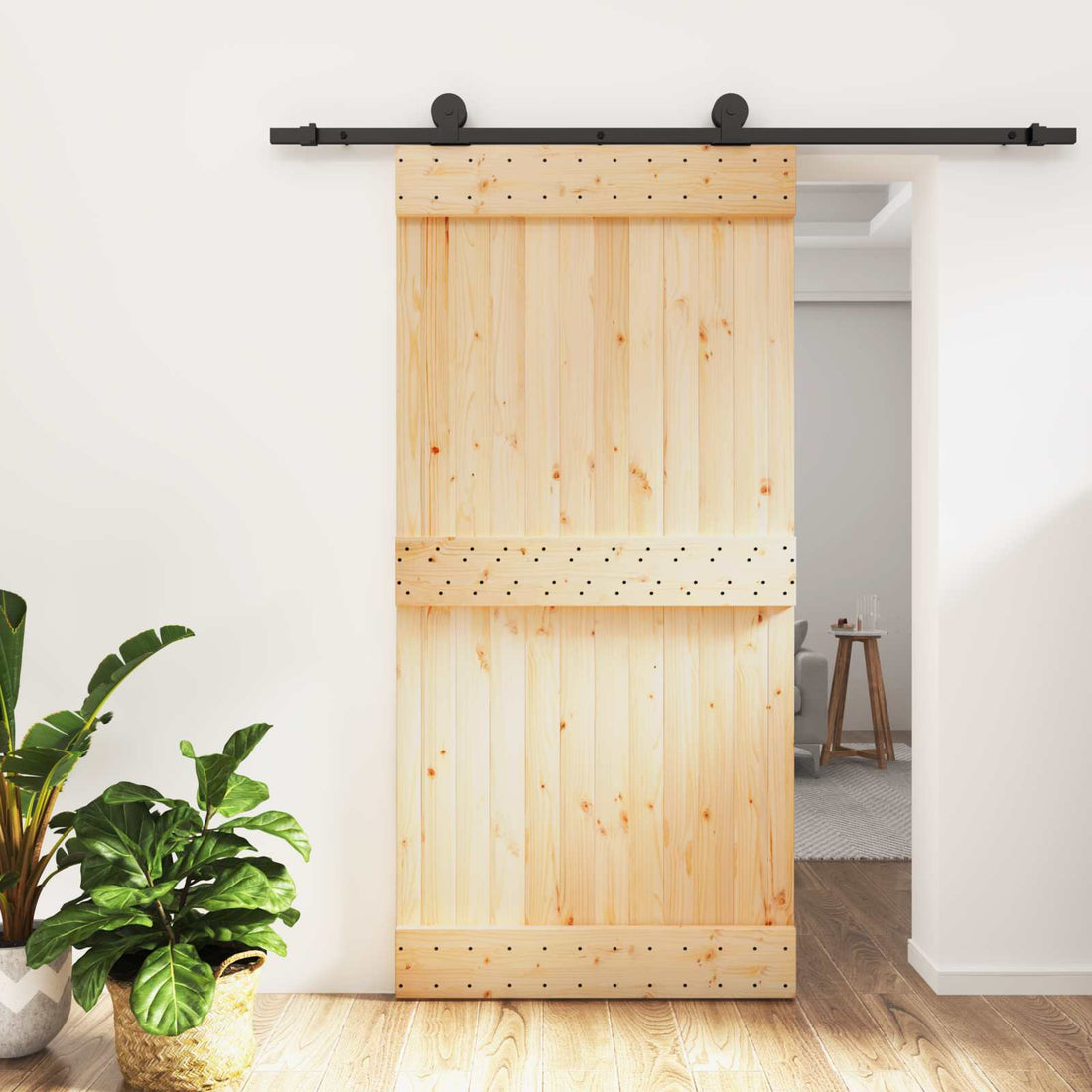vidaXL Puerta Corredera 100 x 210 cm Natural y negro