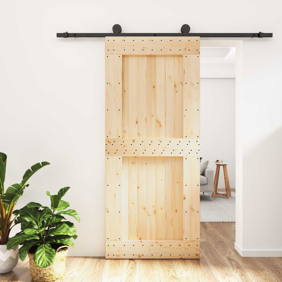 vidaXL Puerta Corredera Natural y negro 90 x 210 cm