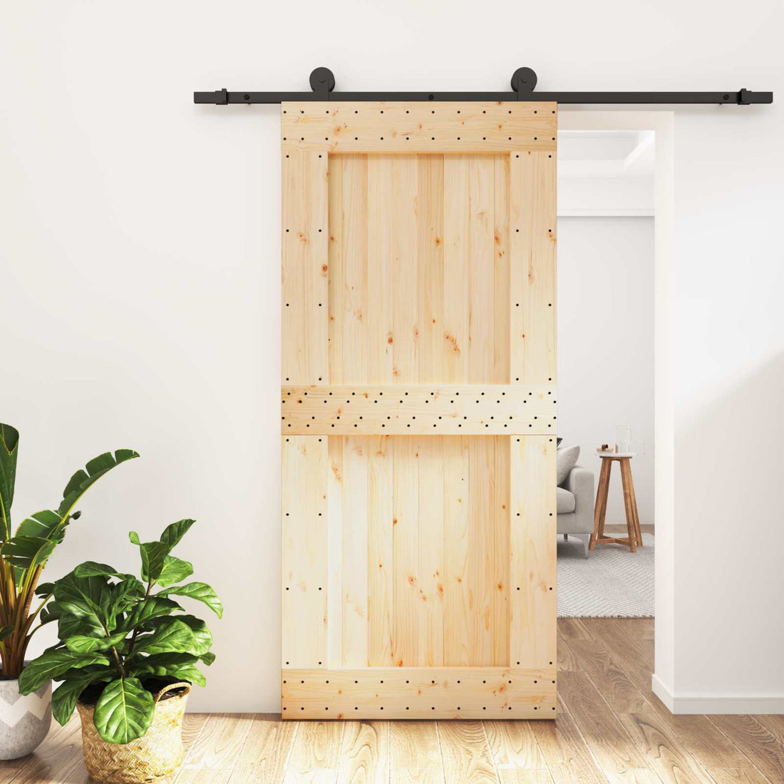 vidaXL Puerta Corredera 95 x 210 cm Natural y negro