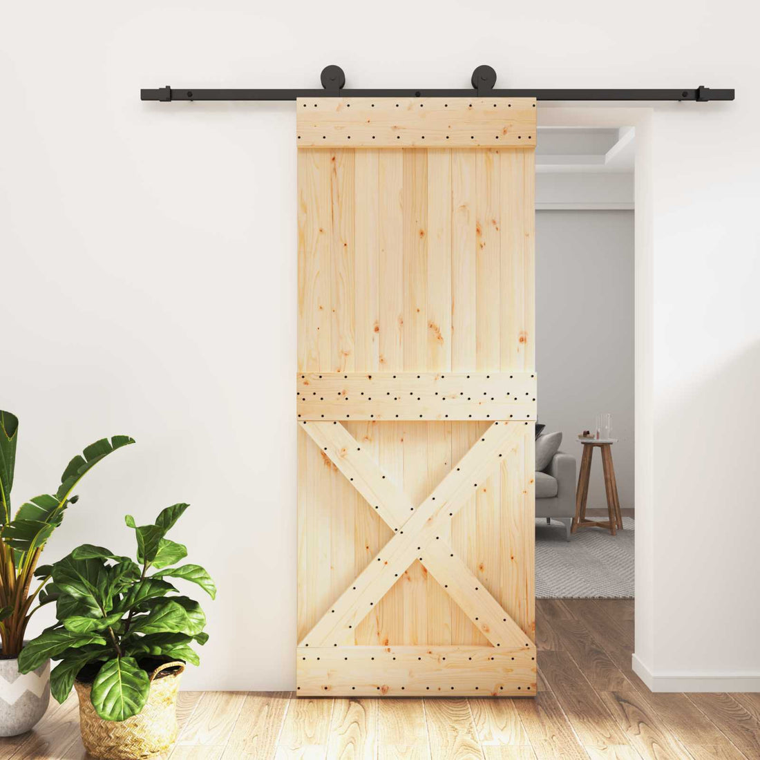 vidaXL Puerta Corredera Natural y negro 85 x 210 cm
