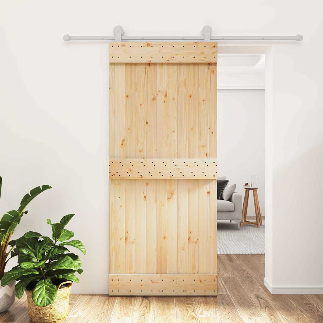 vidaXL Puerta Corredera Natural y Blanco 90 x 210 cm