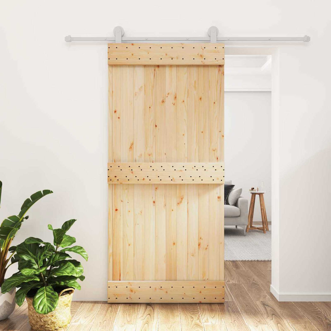 vidaXL Puerta Corredera Natural y Blanco 95 x 210 cm