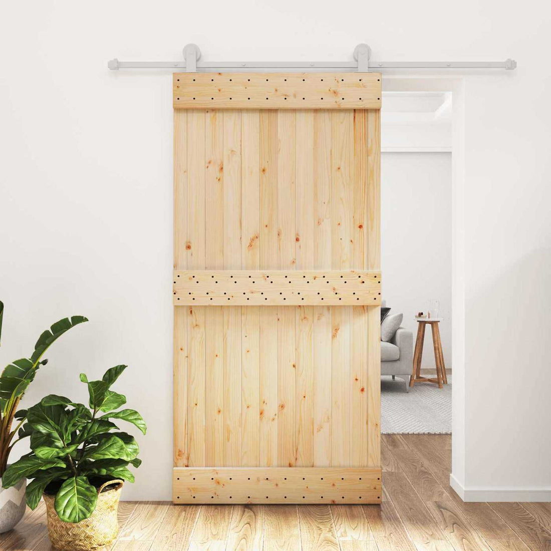 vidaXL Puerta Corredera Natural y Blanco 100 x 210 cm