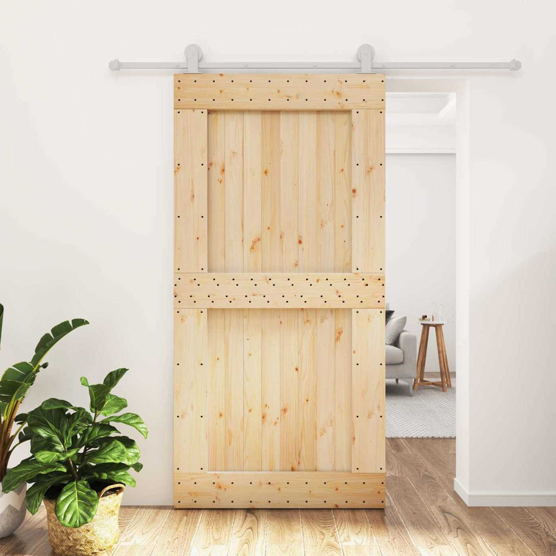 vidaXL Puerta Corredera Natural y Blanco
