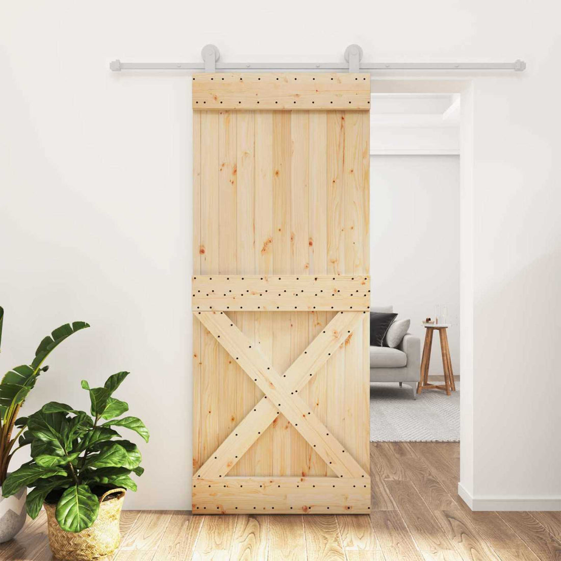 vidaXL Puerta Corredera Natural y Blanco 85 x 210 cm
