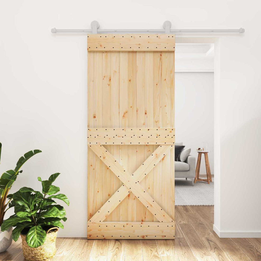 vidaXL Puerta Corredera Natural y Blanco 90 x 210 cm