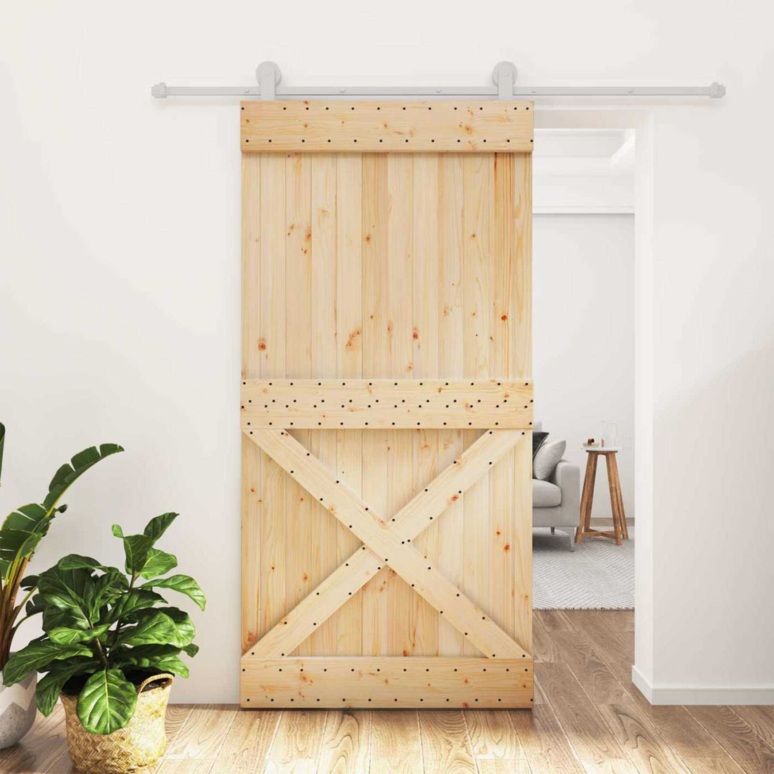 vidaXL Puerta Corredera Natural y Blanco 100 x 210 cm