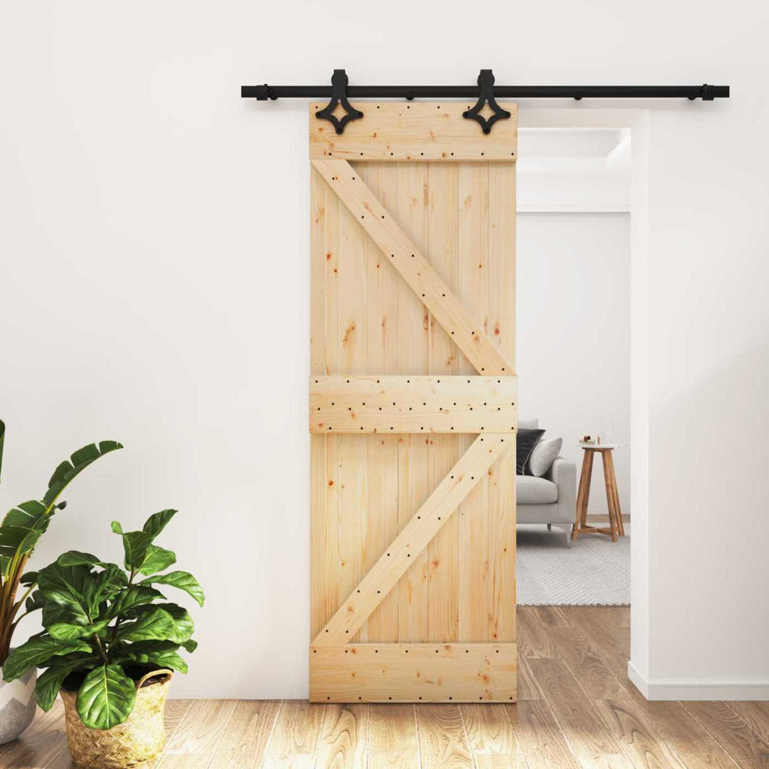 vidaXL Puerta Corredera Natural y negro 70 x 210 cm