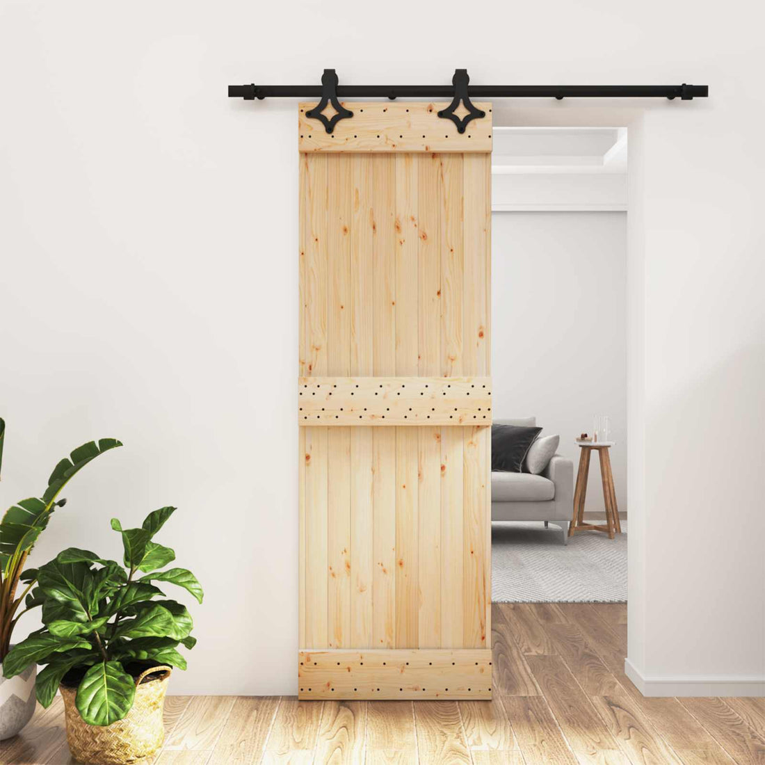 vidaXL Puerta Corredera 70 x 210 cm Natural y negro