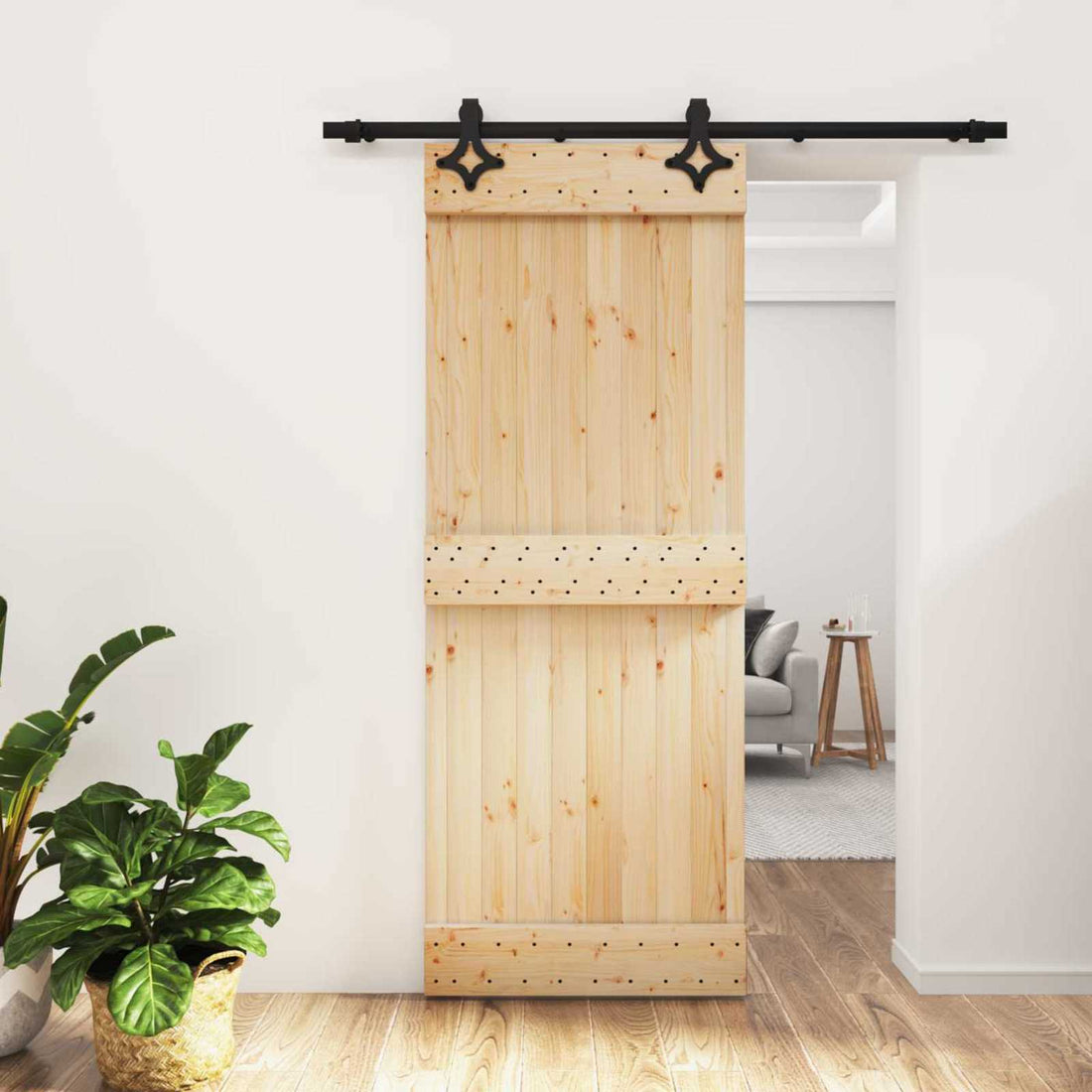 vidaXL Puerta Corredera 80 x 210 cm Natural y negro