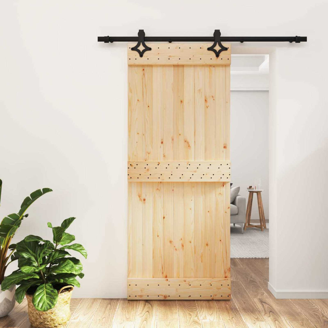 vidaXL Puerta Corredera Natural y negro 85 x 210 cm