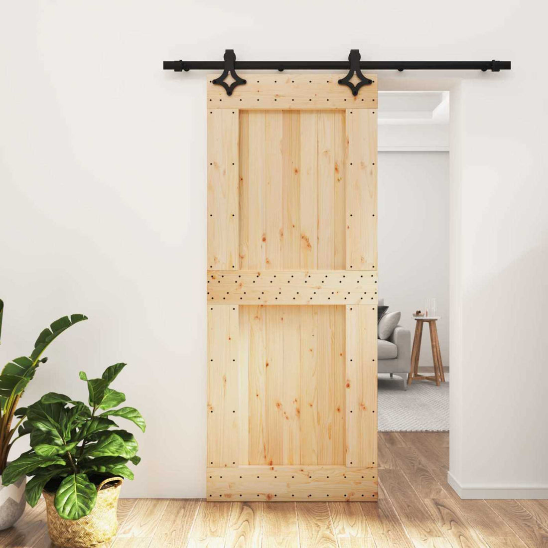 vidaXL Puerta Corredera Natural y negro 85 x 210 cm