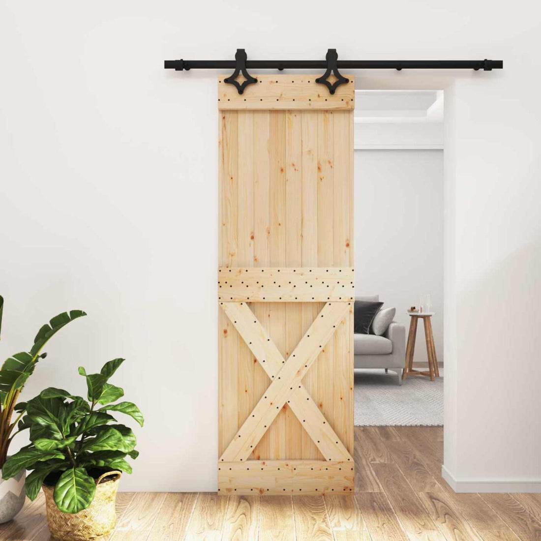 vidaXL Puerta Corredera Natural y negro 70 x 210 cm