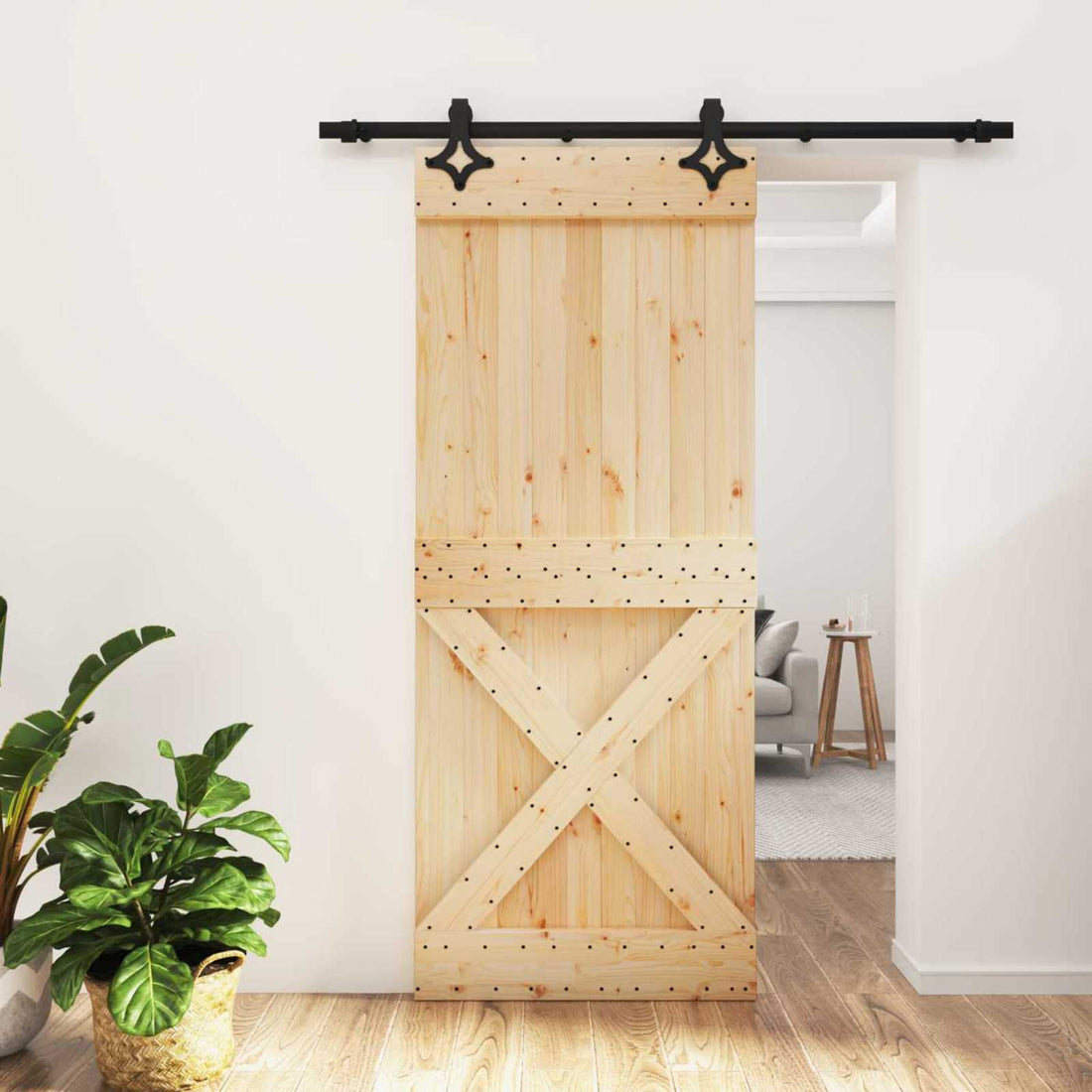 vidaXL Puerta Corredera Natural y negro 85 x 210 cm