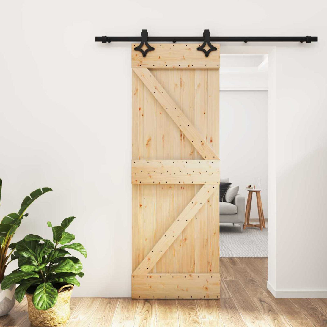 vidaXL Puerta Corredera Natural y negro 70 x 210 cm