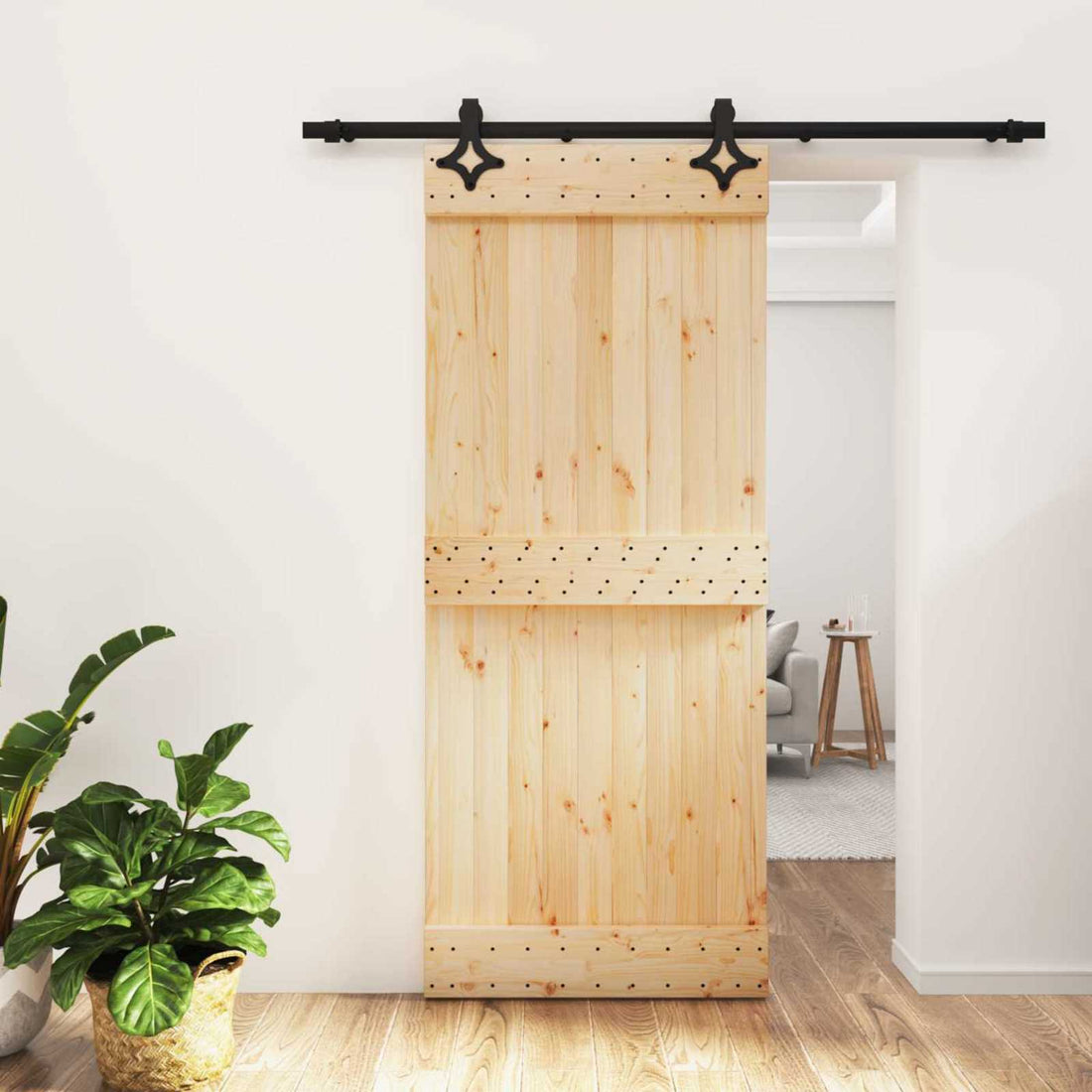 vidaXL Puerta Corredera 85 x 210 cm Natural y negro