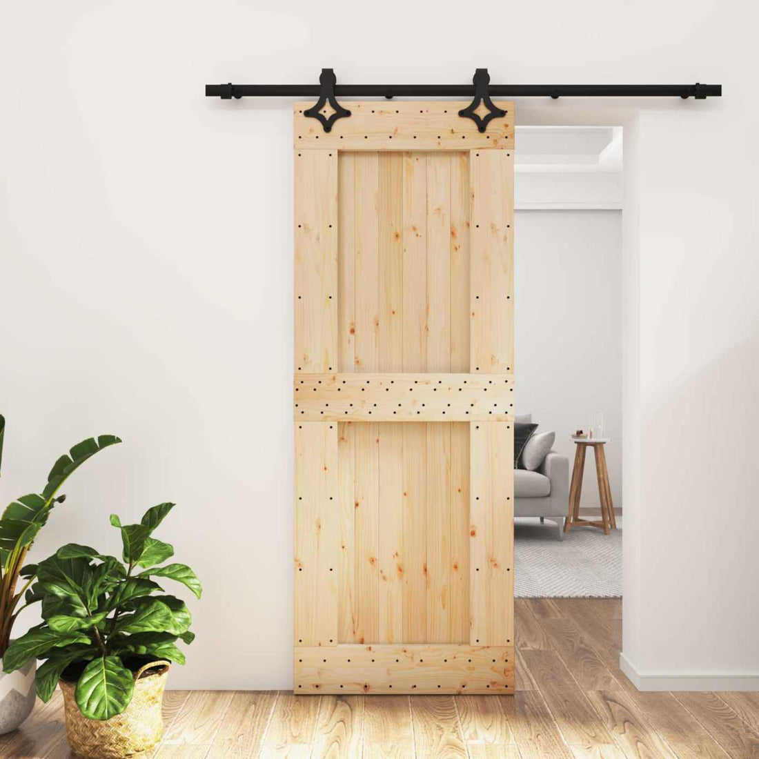 vidaXL Puerta Corredera 80 x 210 cm Natural y negro