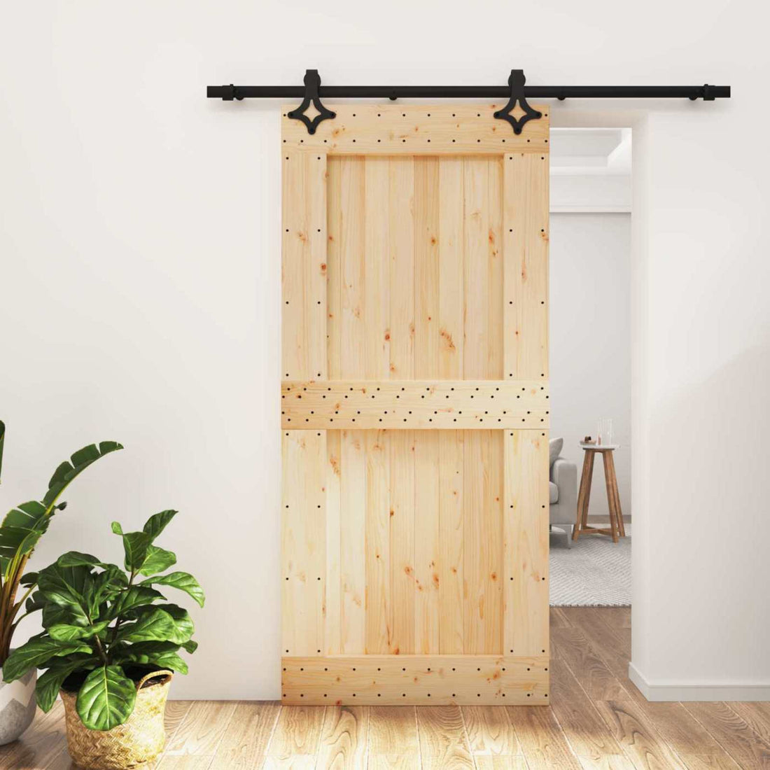 vidaXL Puerta Corredera 95 x 210 cm Natural y negro