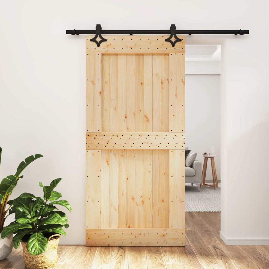 vidaXL Puerta Corredera 100 x 210 cm Natural y negro