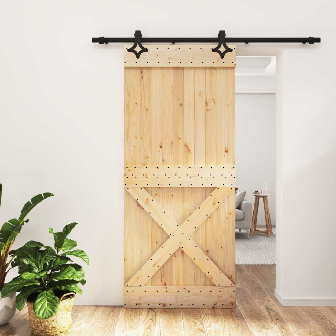 vidaXL Puerta Corredera Natural y negro 90 x 210 cm