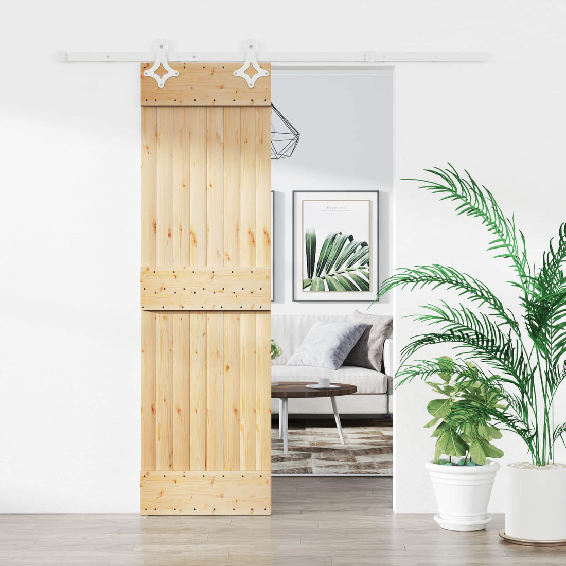 vidaXL Puerta Corredera Natural y Blanco 70 x 210 cm