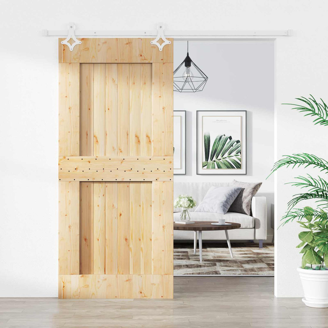 vidaXL Puerta Corredera 90 x 210 cm Natural y Blanco