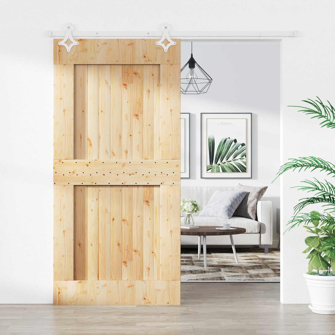 vidaXL Puerta Corredera Natural y Blanco 100 x 210 cm