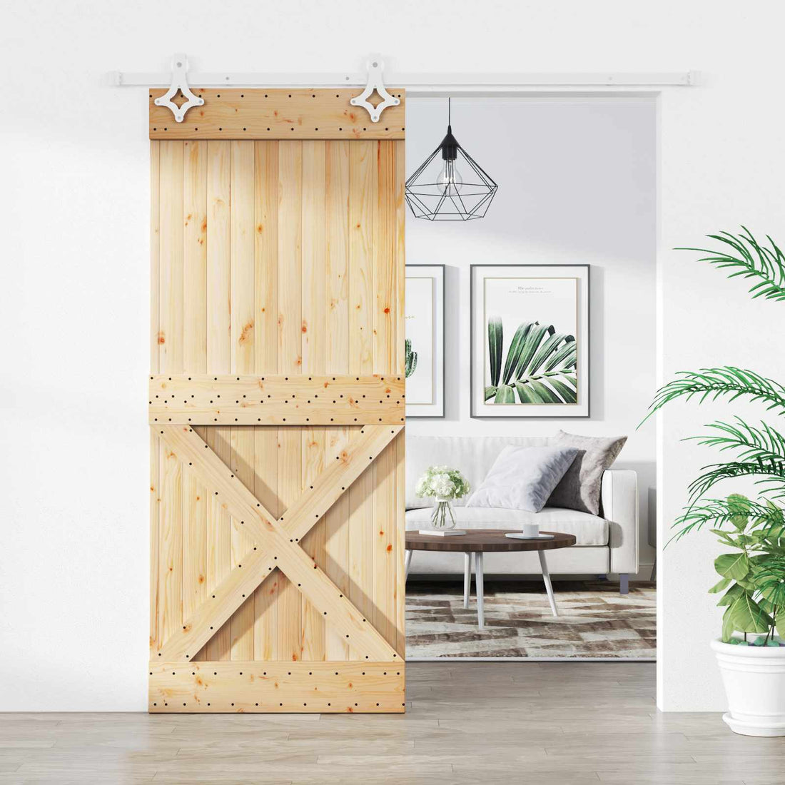 vidaXL Puerta Corredera Natural y Blanco 85 x 210 cm