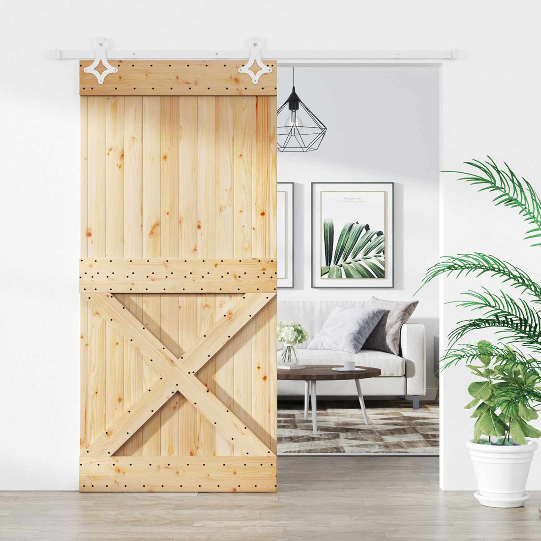 vidaXL Puerta Corredera 95 x 210 cm Natural y Blanco