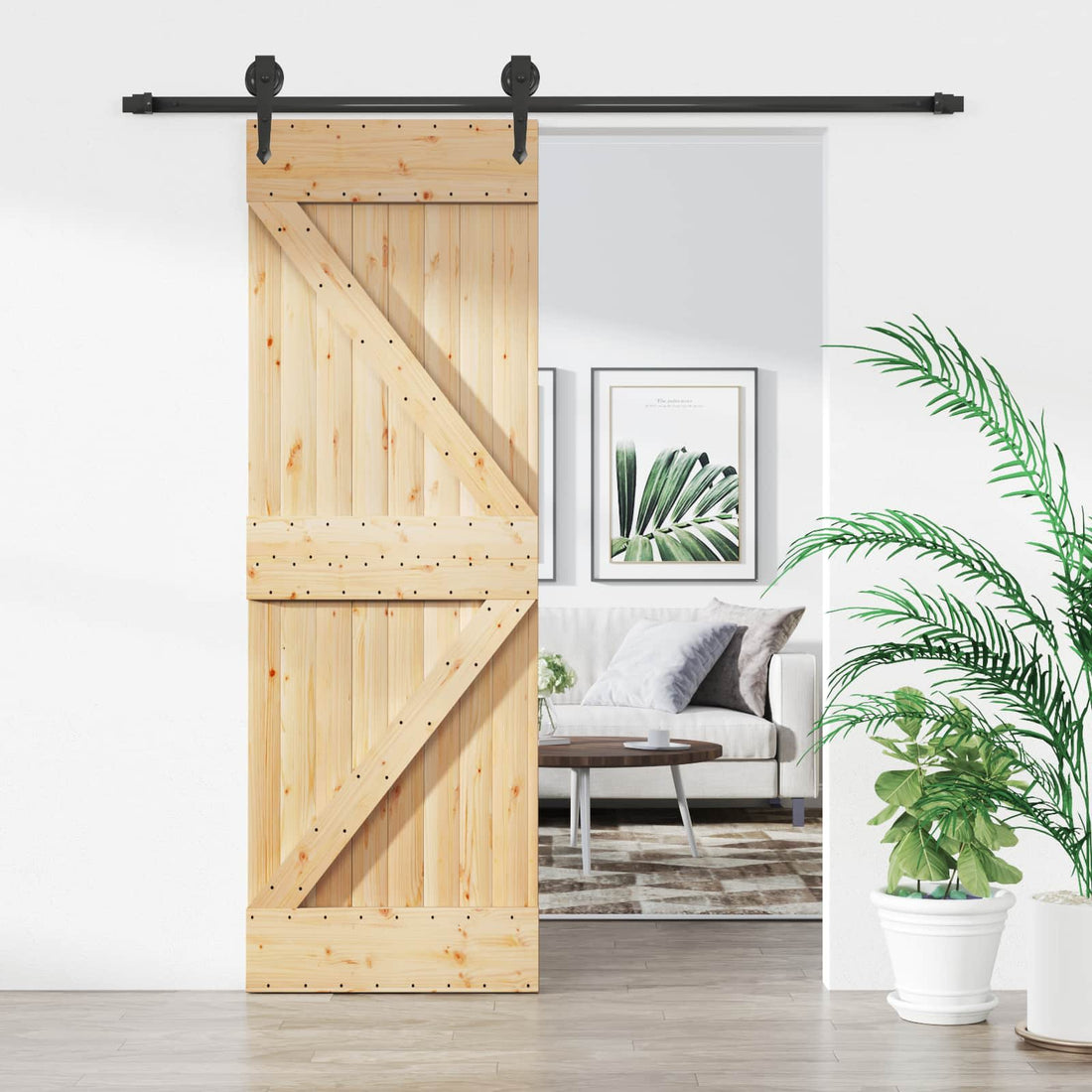 vidaXL Puerta Corredera 70 x 210 cm Natural y negro