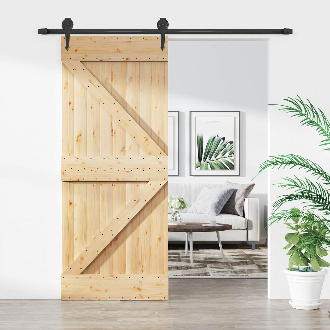 vidaXL Puerta Corredera Natural y negro 85 x 210 cm