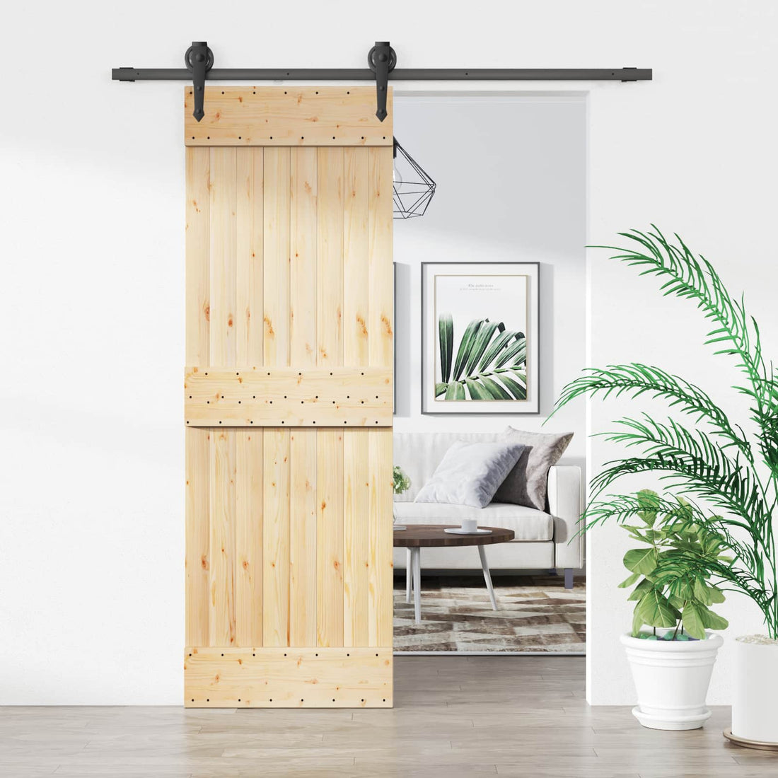 vidaXL Puerta Corredera 70 x 210 cm Natural y negro