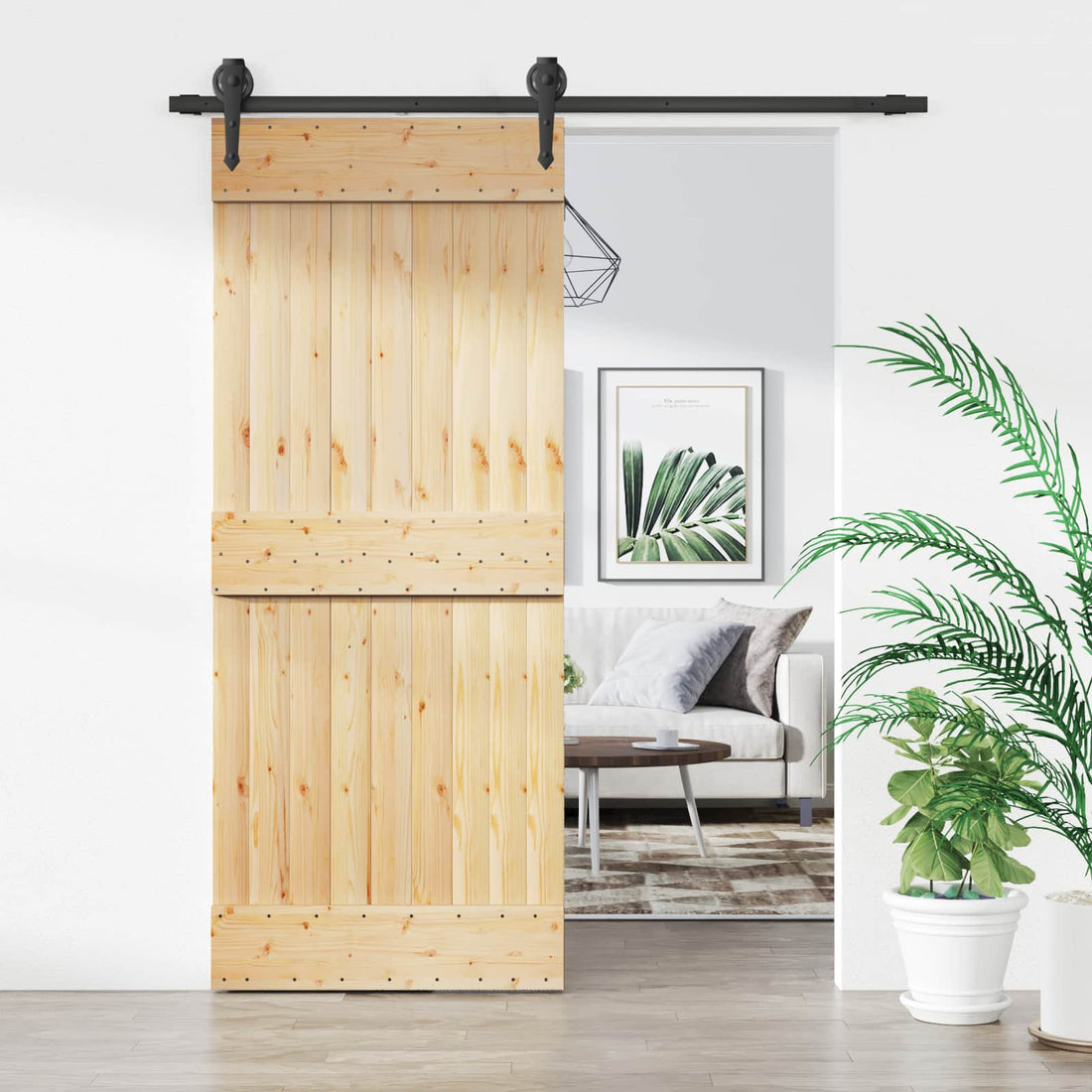 vidaXL Puerta Corredera Natural y negro 85 x 210 cm